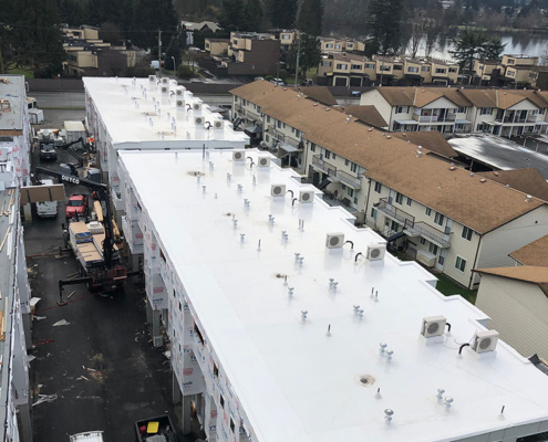 Multiple buildings with a flat roof